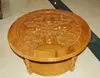 Circle Golden Teak Coffee Table With Glass Top And Buddha De