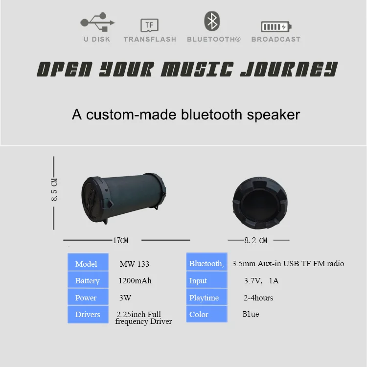 Bazooka Bluetooth Speakers Portable Wireless Audio Player Outdoor Party Boombox Car Speaker For Gift Black Color - ANKUX Tech Co., Ltd
