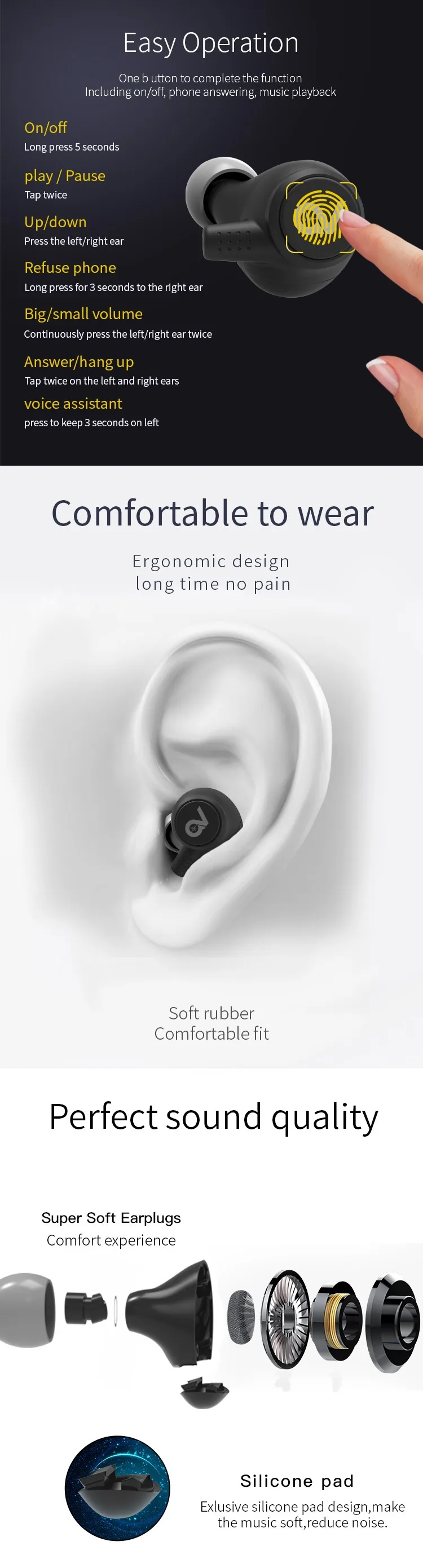 5.0 Bluetooth Stereo TWS Case Earbuds APP Earphones - ANKUX.COM