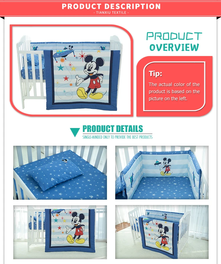 Cartoon Printing Toddler 100 Cotton Mickey Mouse Baby Bedding Set
