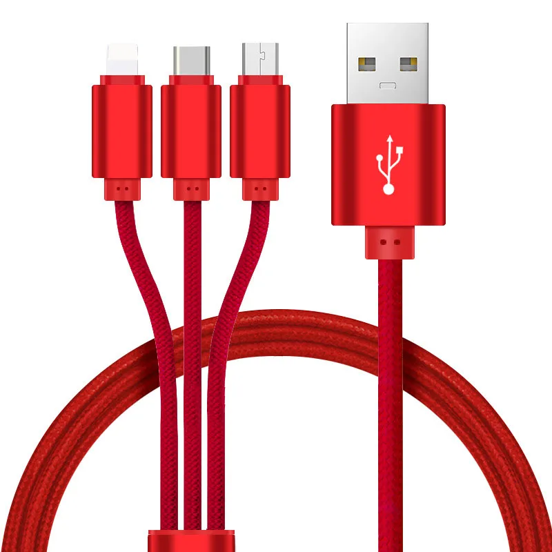 Wholesale Nylon Braided Micro Type C IOS 3in1 usb cable For iPhone for Samsung