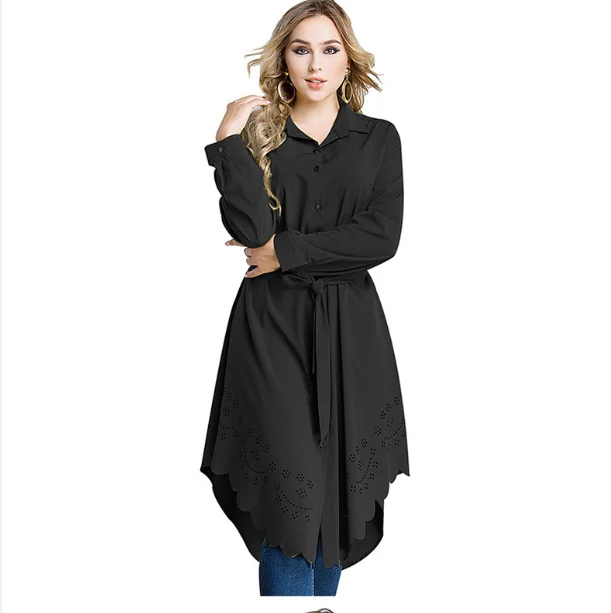 

2018 Hot Sale Muslim Solid Color Islamic Long Sleeve Top Flower Dress Woman Shirt, N/a