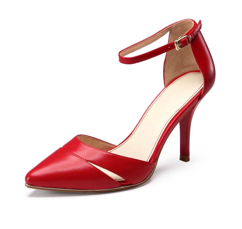 red leather strappy heels