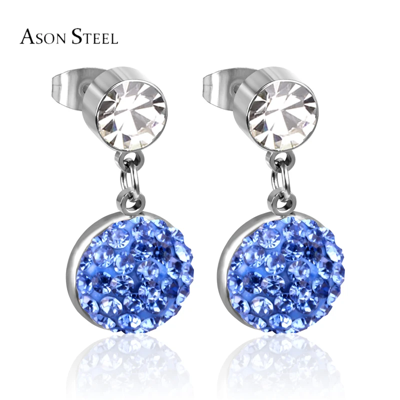 

Blue Rhinestone Dangle Earrings Stainless Steel Wedding Party Nice Design Cheap Fashion Jewelry For Women, Silver color