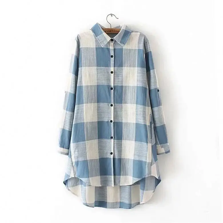 

2018 New wholesale lady big size long check shirt, N/a