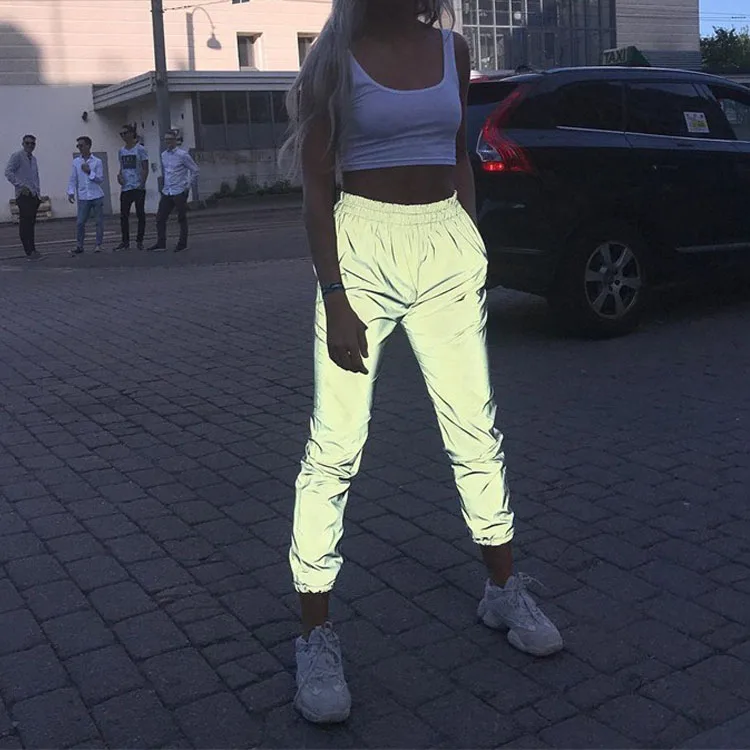 

The most popular Europe and America style street fashion blank grey 3M reflective pants women