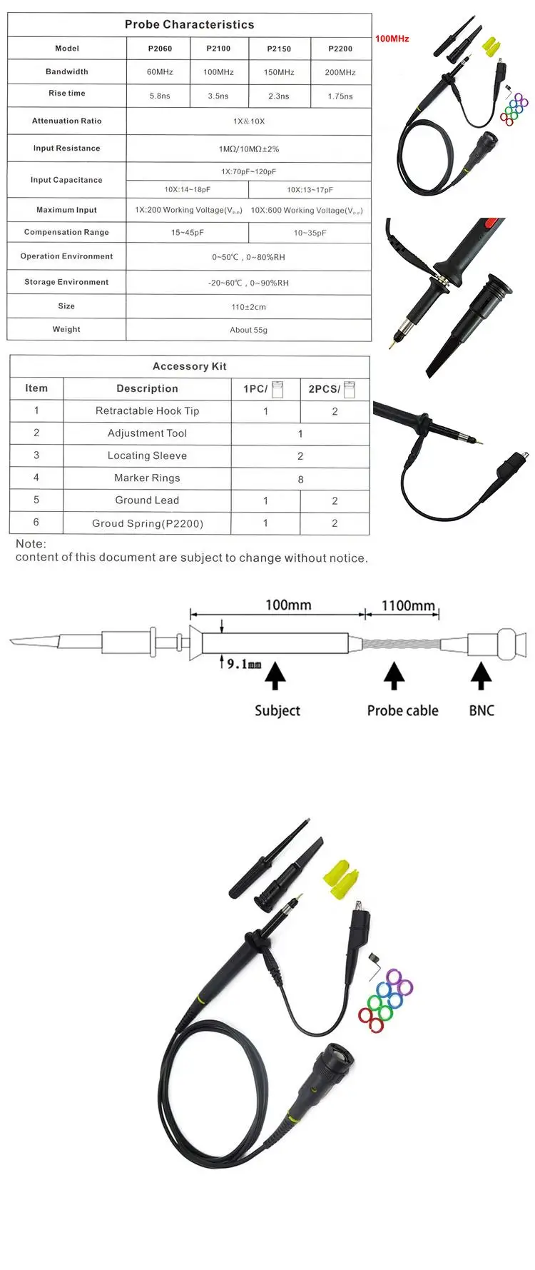 600v High Voltage Oscilloscope Probe Lead Cable For Oscilloscopes With