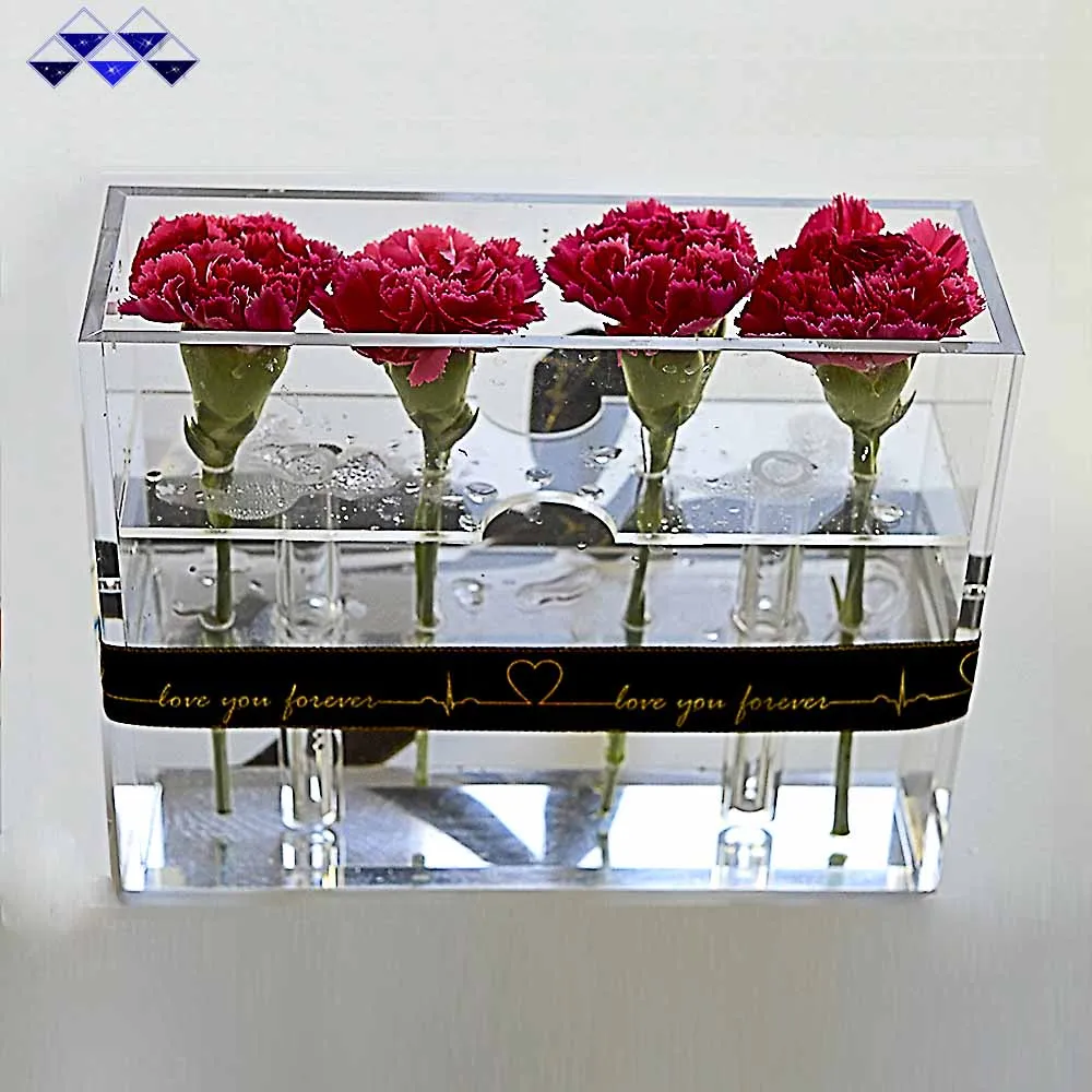 Custom Clear Crystal Acrylic Rose Box Waterproof Perspex Flower Box