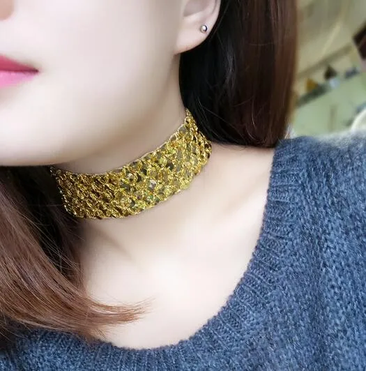 

Multilayer Metal Sequins Gold Alloy Scaly Wide Bib Collar Elastic Choker Necklace