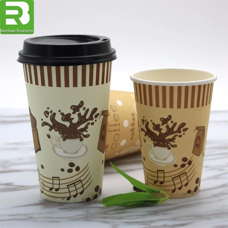 
Custom logo Printed Disposable biodegradable Single Wall Paper Coffee Cup with Lids 