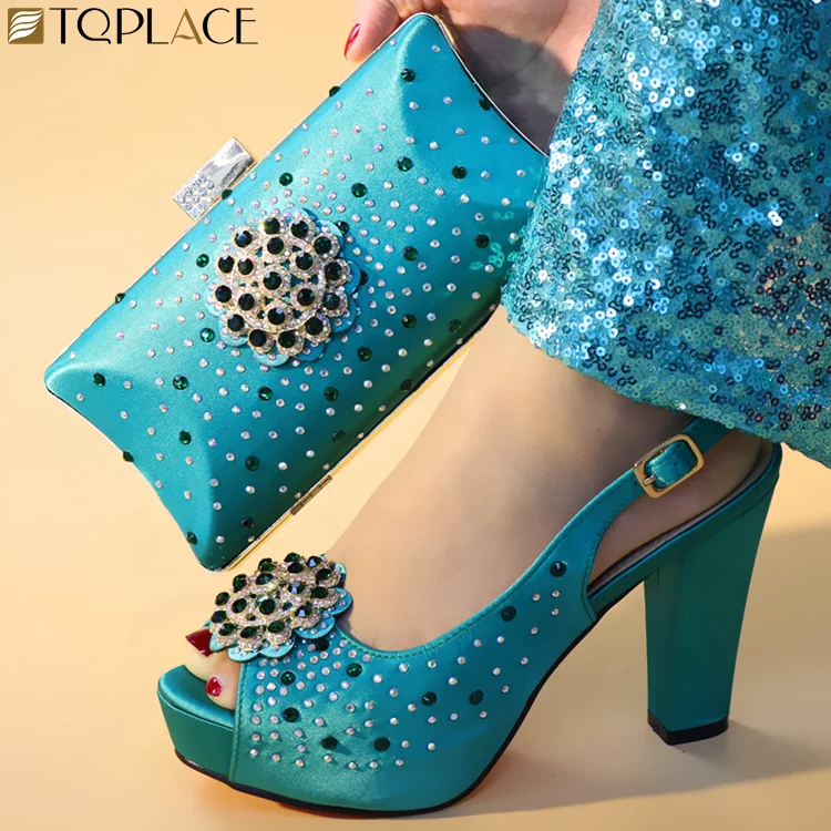 

Teal Green Color Italian Shoes with Matching Bags for Wedding Italy Sales In Women Nigerian Matching Shoes and Bag Set, Gold,red,teal green,royal blue