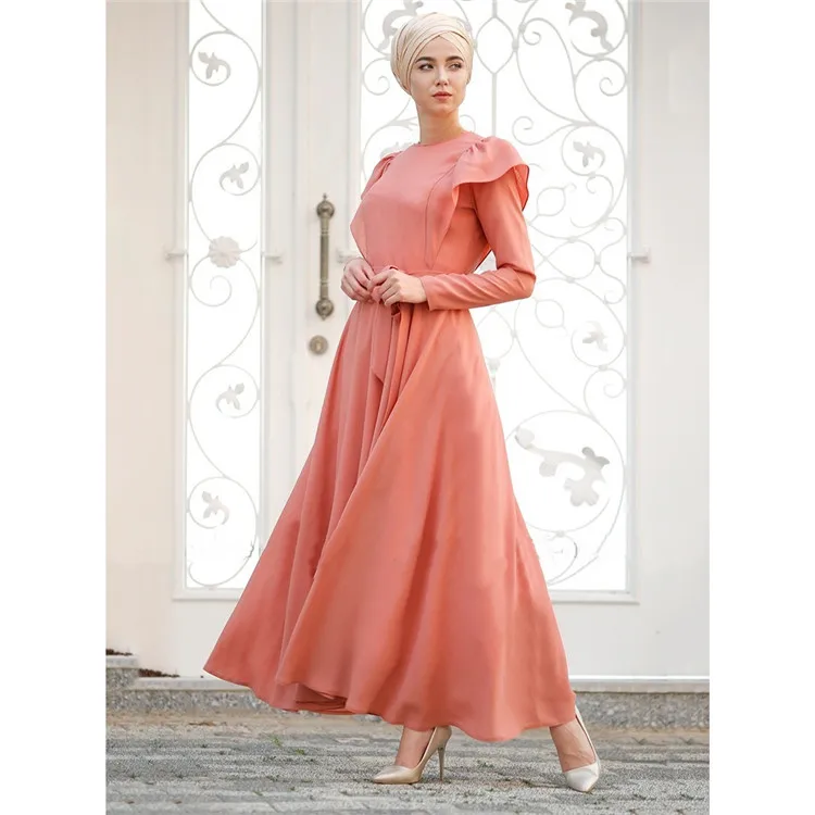 

2019 new slim muslim dress micro-elastic abaya fashion ruffled women clothing malaysia robes, As picture