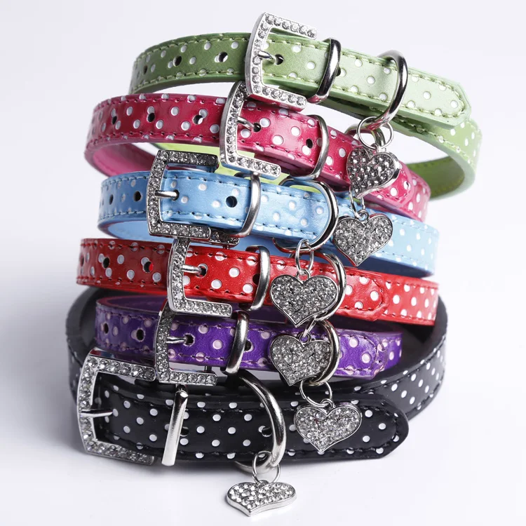 Pet accessories wholesale Fashion Rhinestones Buckle Leather Dots Pet Dog Collar