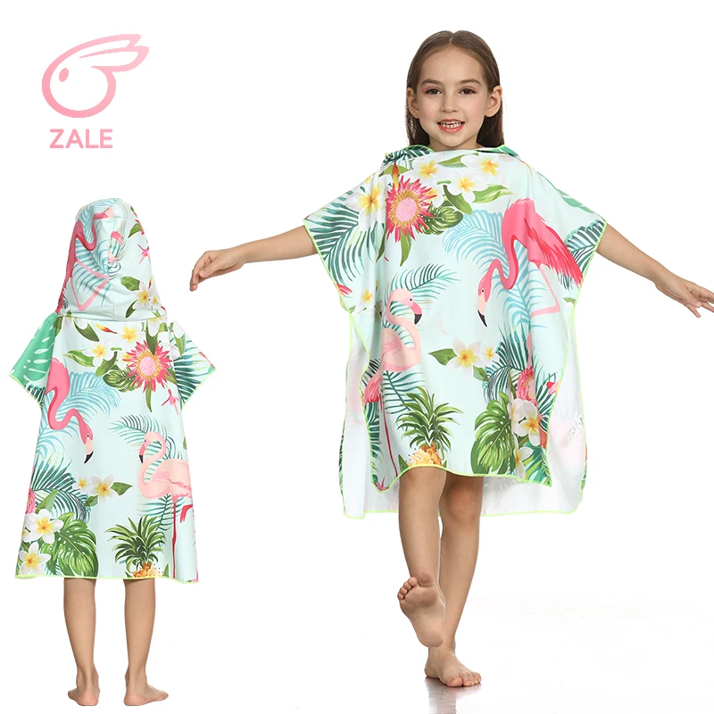 
ZALE Flamingo Poncho Summer Logo Square Baby Bath Sublimation Hooded Kids Sand Free Print Striped Microfiber Custom Beach Towel 