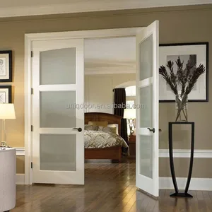 3 Panel French Doors Modern Privacy Glass Panel Interior Bedroom Door Manufacturer