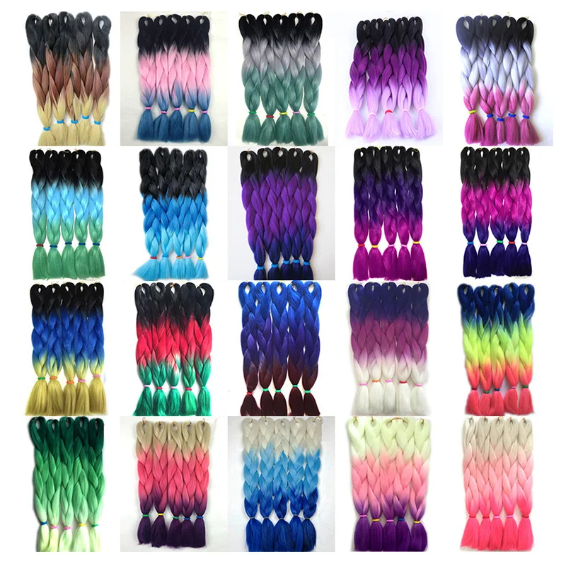 
Ombre Two Tone Kanekalon Jumbo Synthetic Braiding Hair 24 Inch 100g 