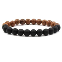 

New Men Natural Wood Beads Bracelets Black Onyx Meditation Prayer Bead Bracelet Women Wooden Jewelry Yoga Jewelry