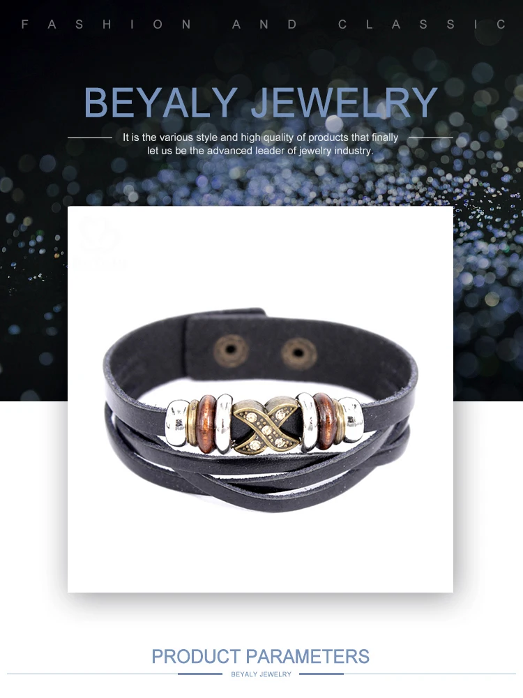 product-Mens Bracelets Mens Beaded Bracelets Mens Leather, Leather Alphabet Bracelet Band Slider-BEY