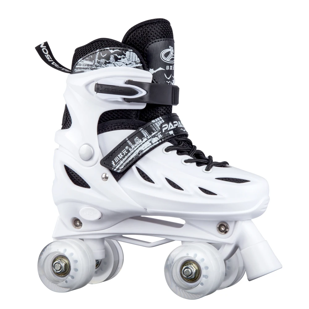 

PAPAISON 2019 kids adjustable 2 in 1 model white black color quad roller inline skates