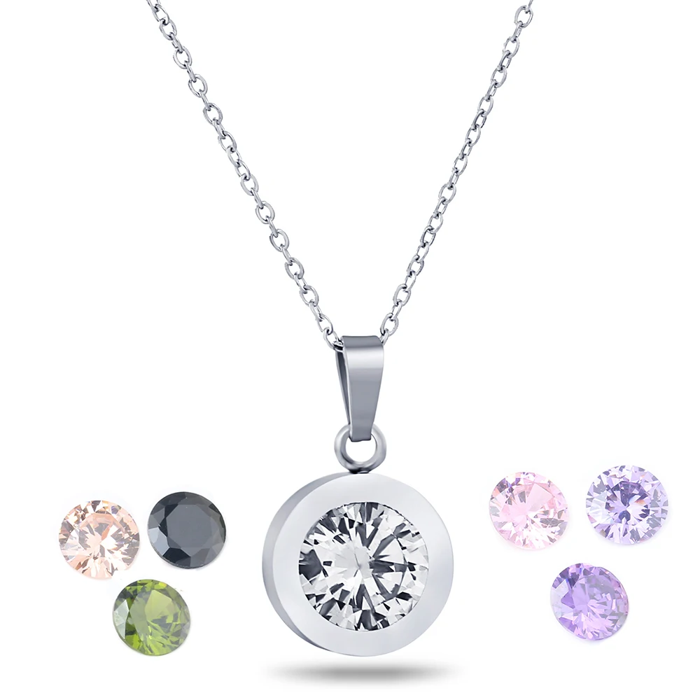 

Wholesale Fashion Zircon Necklace Birth Stone Color Steel Crystal Interchangeable Stone Necklace
