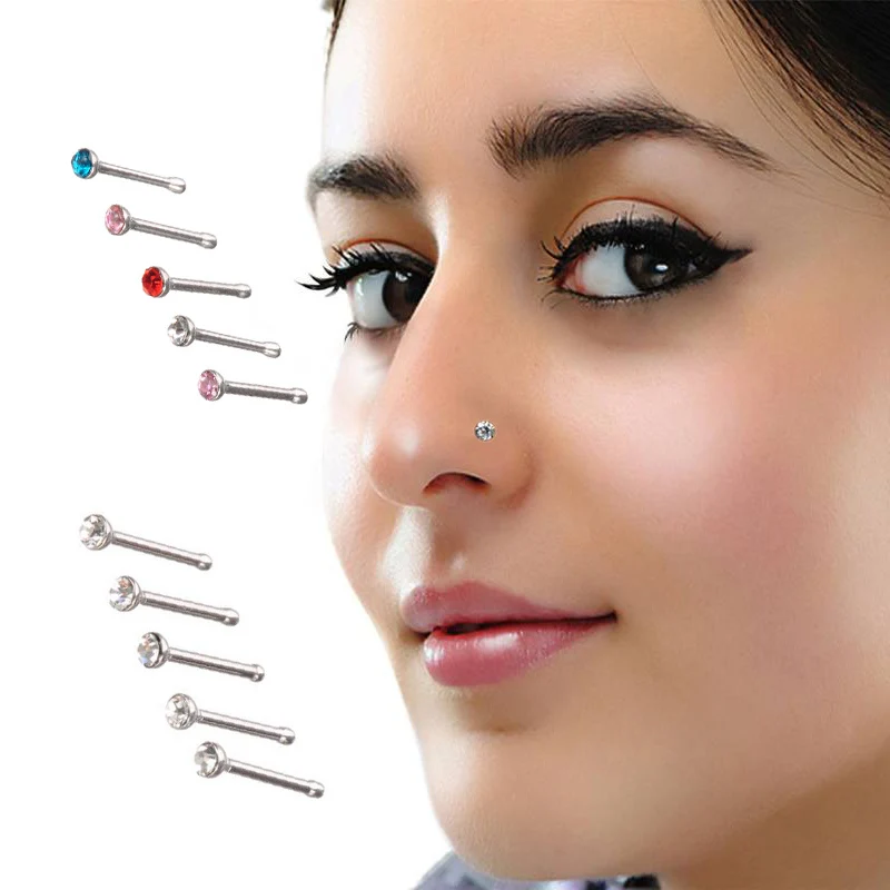 VRIUA Gold Square Zircon Ring Stud Rings Silver Tragus Ear Piercing Earring Nose Nail Body Jewelry