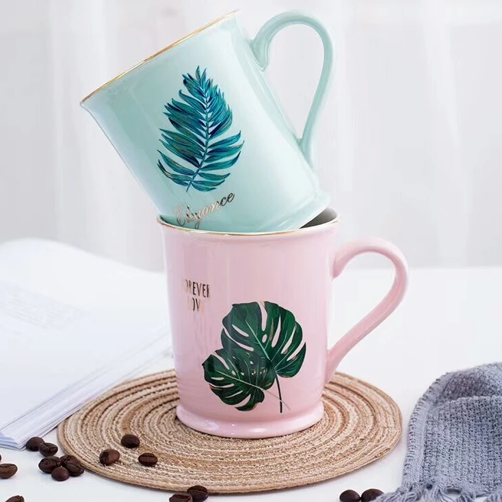 

Bulk Printing Ceramic Cup Decal Printed Leaf Design Coffee Mugs
