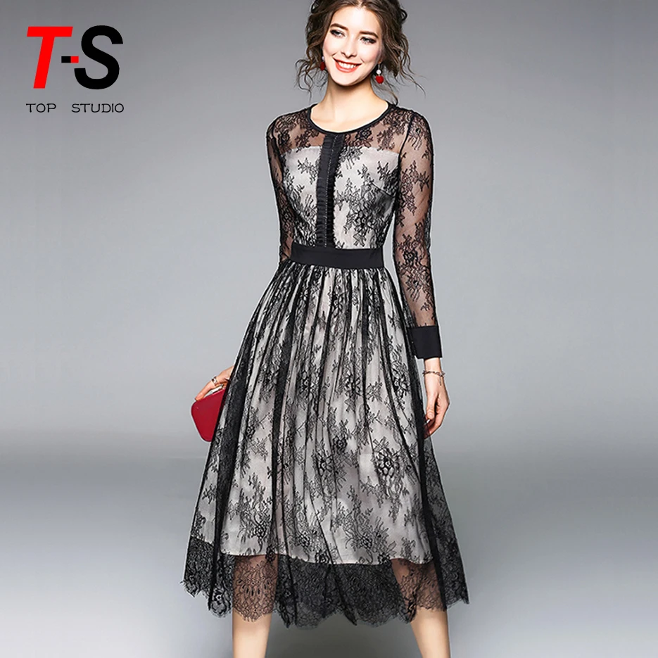 

2018 Fashion new design lace dress long sleeve from Alibaba supply, Customized color