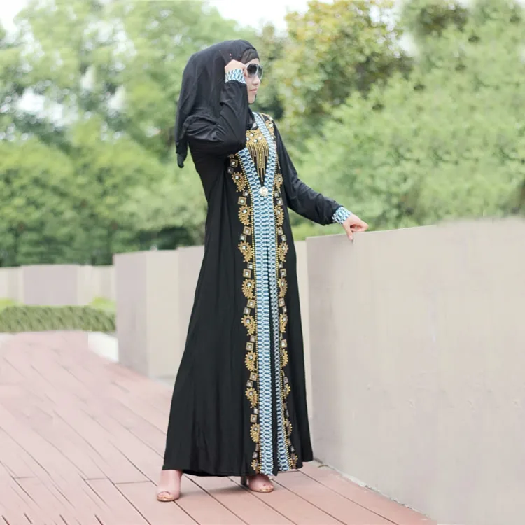 

2017 latest design models Black Muslim Abaya hotsale in Dubai, Black gold blue