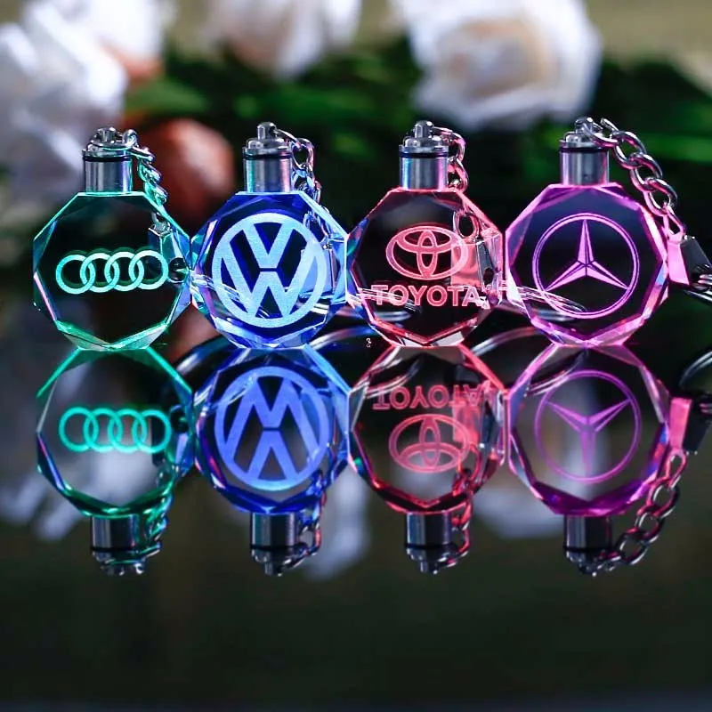 Custom Led Light 3d Laser Engraved Different Shape Crystal Keychain