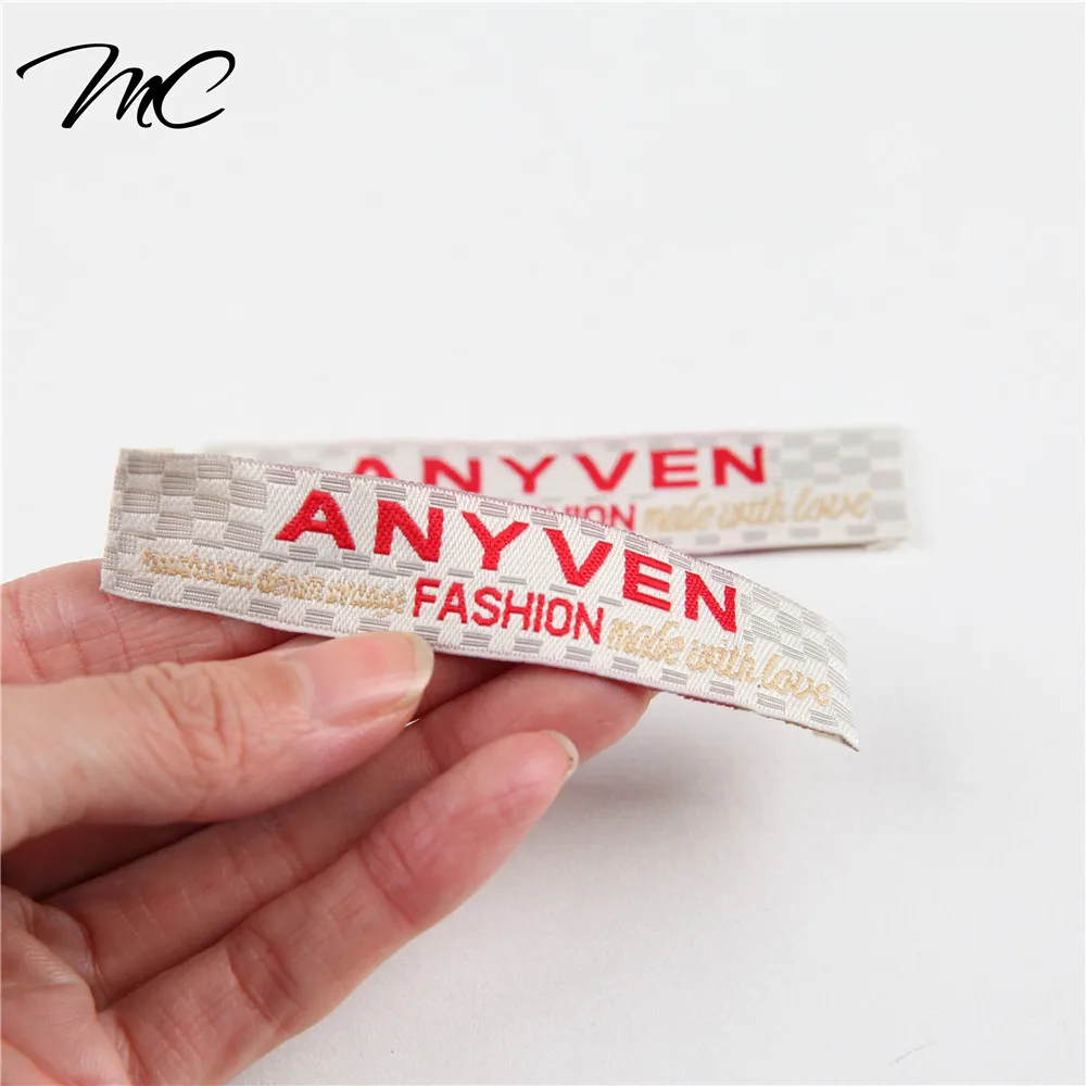 

Red Logo Heat Cut  Woven Clothing Label, Custom
