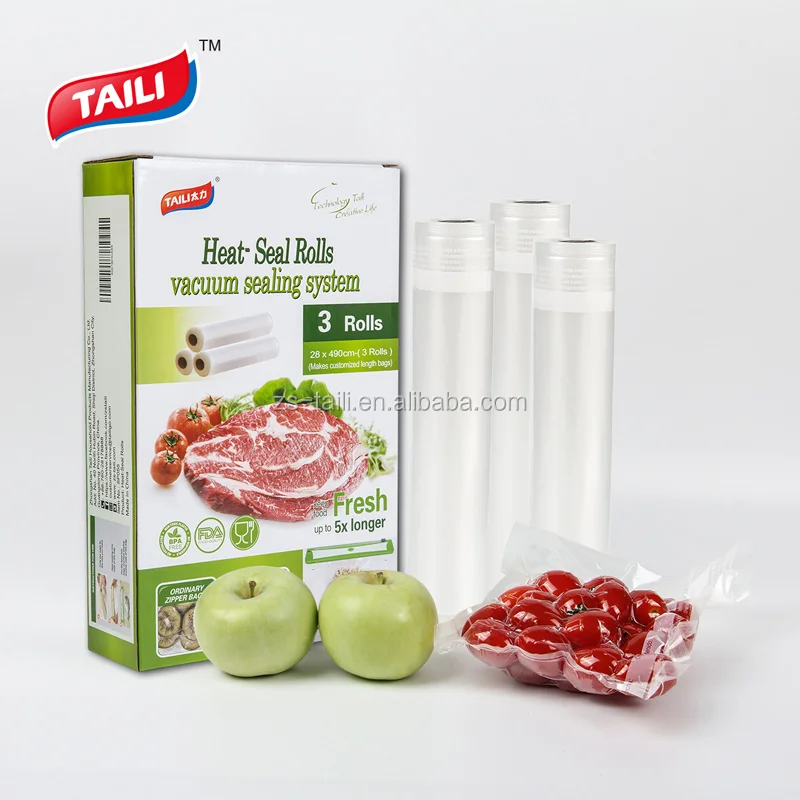 3PACK TAILI BPA Free Embossed Storage Saver Bag Food Vacuum Sealer Rolls with Cutter Box
