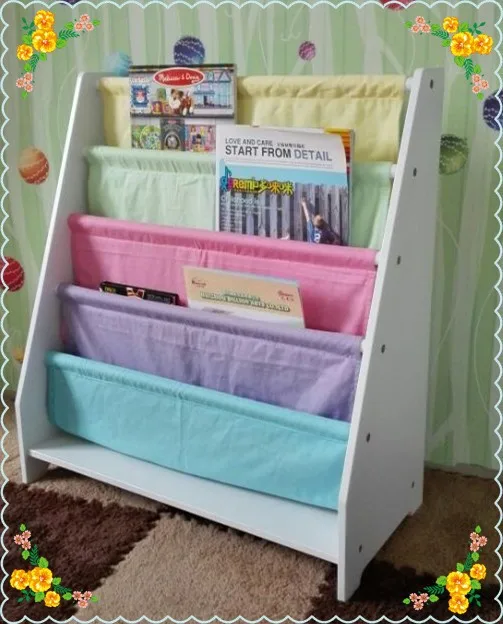 Wooden Kids Toy Sling Book Rack Display Shelf Organizer Children