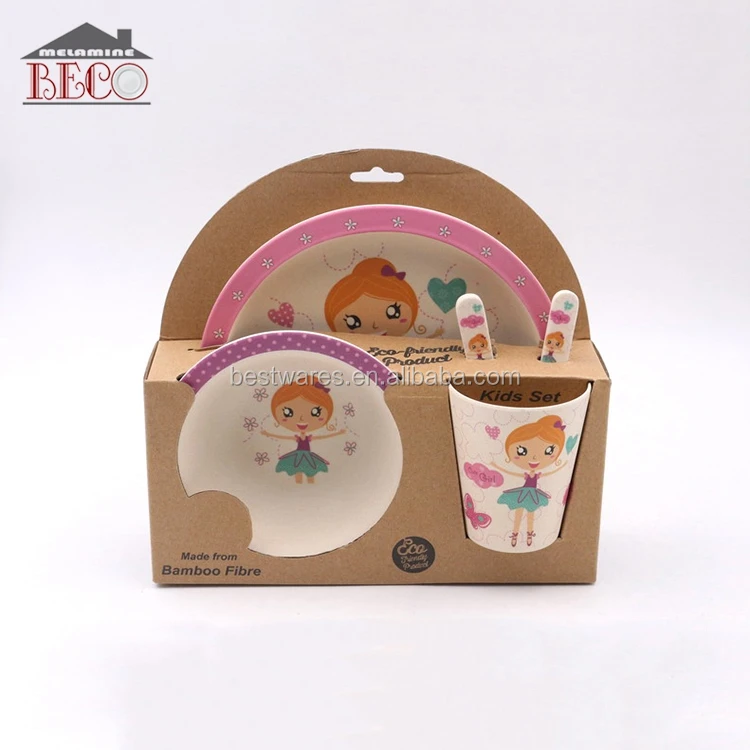 Wholesale custom Children girl Pink houseware bamboo lunch box dinner Set