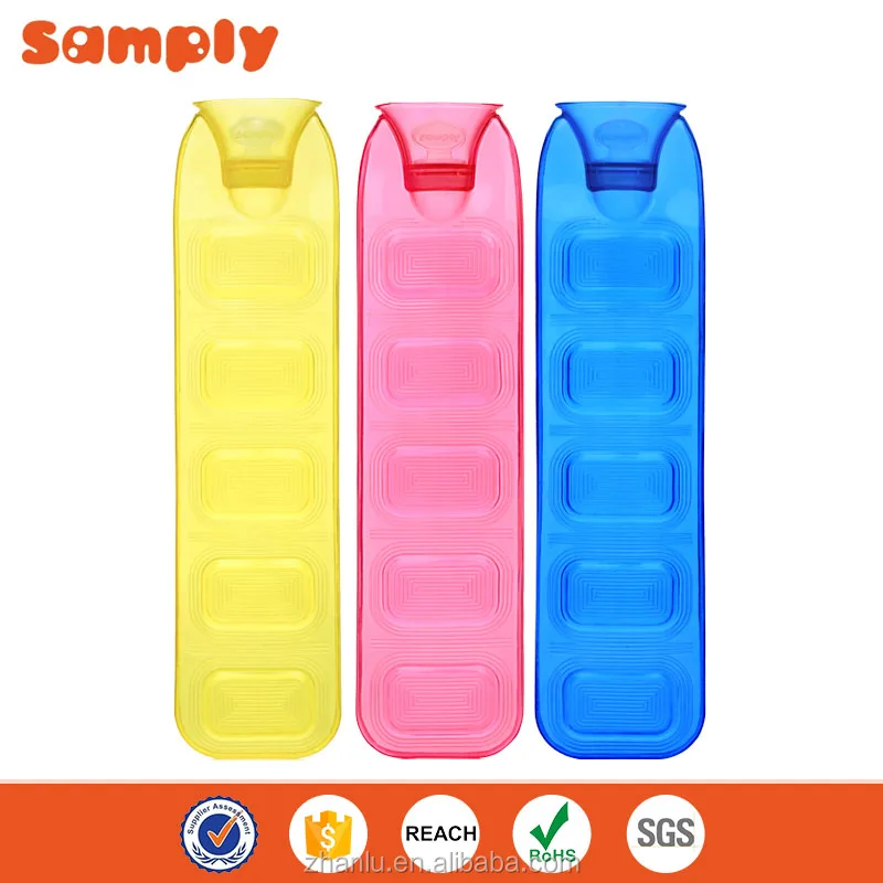 
2018 most popular portable long shape pvc hot water bottle young style varieties of fabric cover 