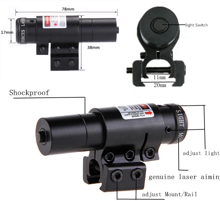 Details about   Tactical Red Dot Laser Sight Adjustable Rail Mount 11/20mm Airsoft Guns Laser 