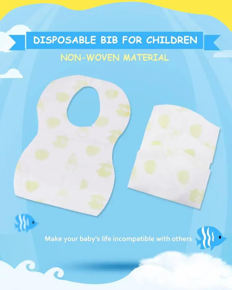 Nonwoven Fabric Disposable Baby Bib With Soft Waterproof Liner For
