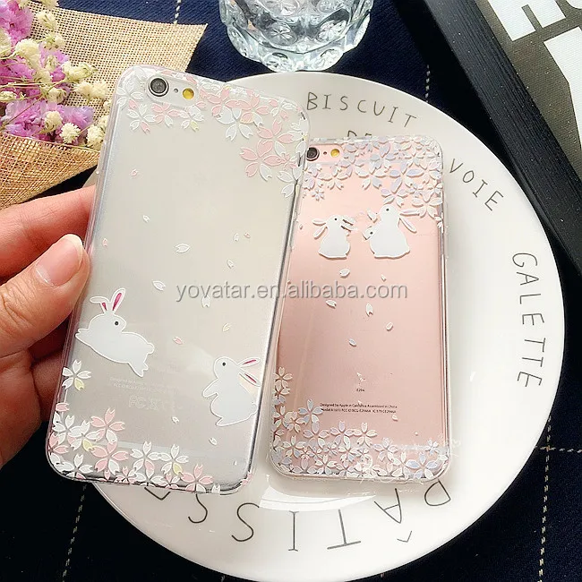 Cute Rabbit Clear Soft Silicone Full back cover case for iphone 6 /6s/6plus case