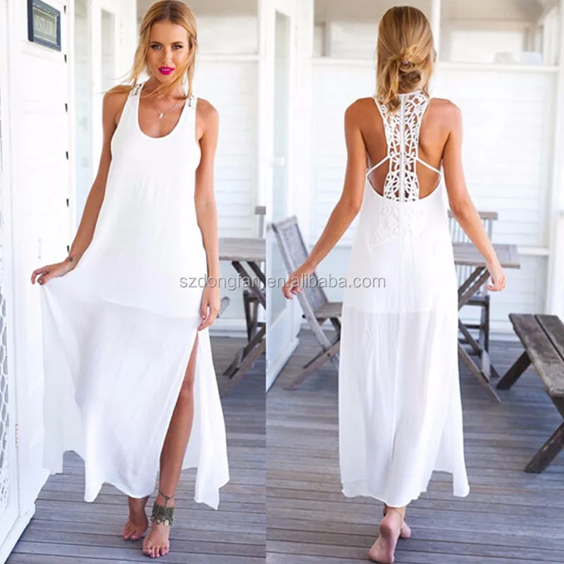 2016 Women Dresses Summer White Beach Dress Lace Vestidos Long Frocks ...
