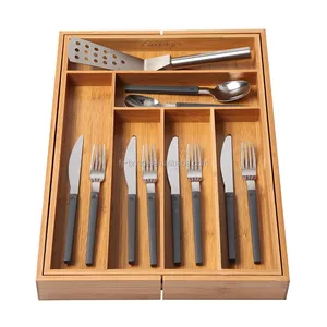 Image of Bamboo drawer organizer Kitchen Adjustable Drawer Divider Expandable Cutlery Tray Utensil Storage Organizer