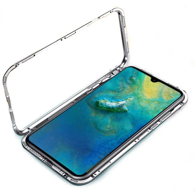 explosion Single-side Glass Magnetic cover For Huawei Mate 20 pro lite x P20 P20lite Metal frame flip phone case