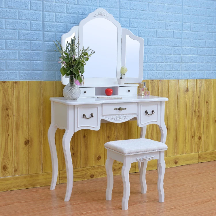 D1719 Classic Vanity Set Wooden Bed With Dressing Table With