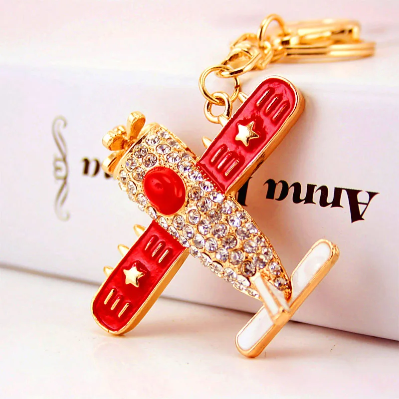 Amazon Hot Sale 4 Styles Aircraft Keychains Flower Star Crystal