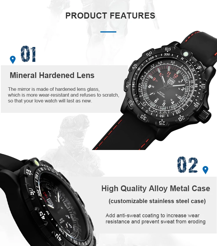 Divers Men Military Sports Watch Silicone LED Watch Light Curren Watch Automatic