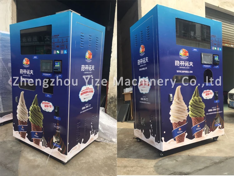 Automatic Coin Operated 3 Flavors Soft Ice Cream Vending Machine Remote