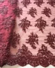 new arrival burgundy lace metallic embroidered tulle fabric with hand embroidery designs beaded sequined for dress fabric women