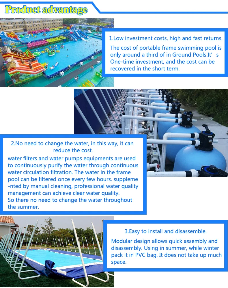 High Quality Water Game Equipment Rectangle Metal Frame Pool For Sale