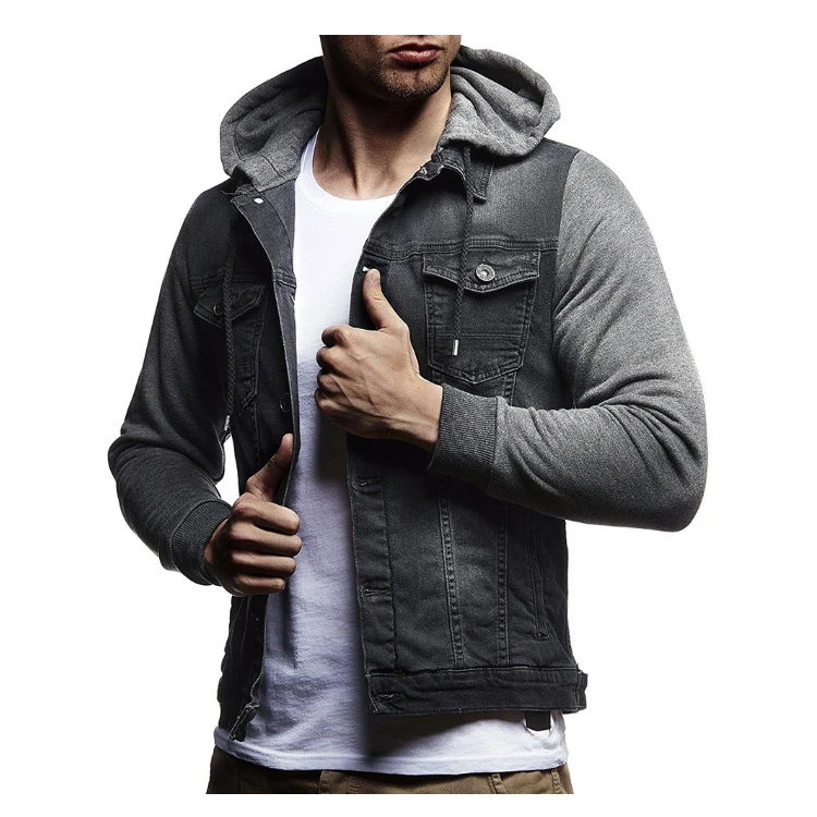 

New knit hooded design men's casual hooded denim jacket, Customized color