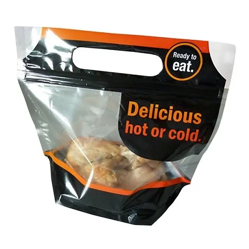 Resealable Plastic Roast Chicken Bag With Die Cut Handle And Zipper