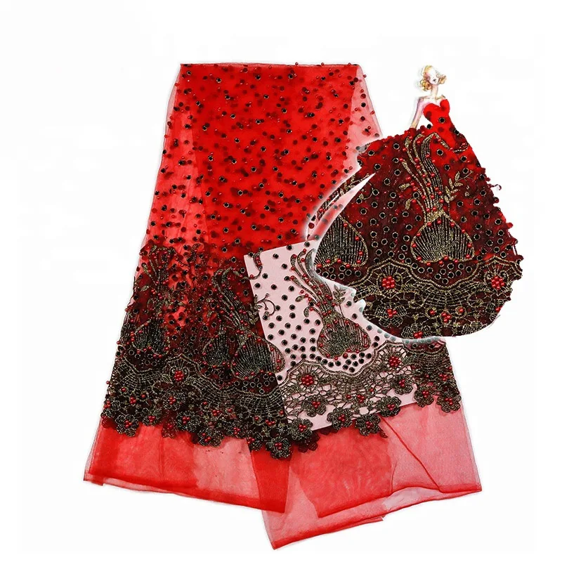

2017 Red Swiss Glitter powder Embroidery lace fabric With Glue Bead