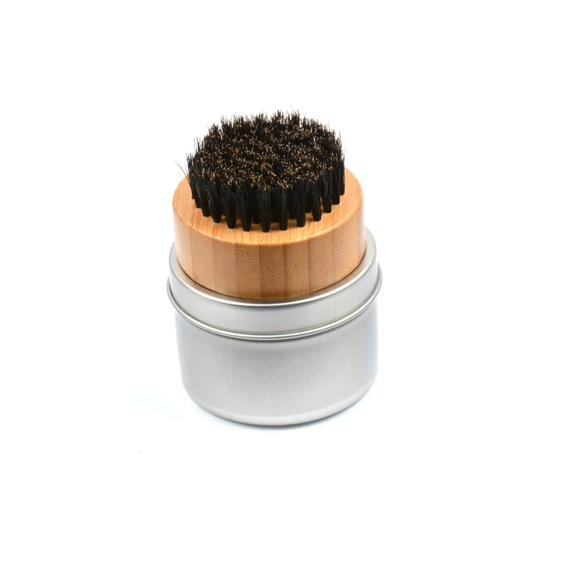 Factory Wholesale Wooden Bamboo Handle Round Beard Brush with Tin Box